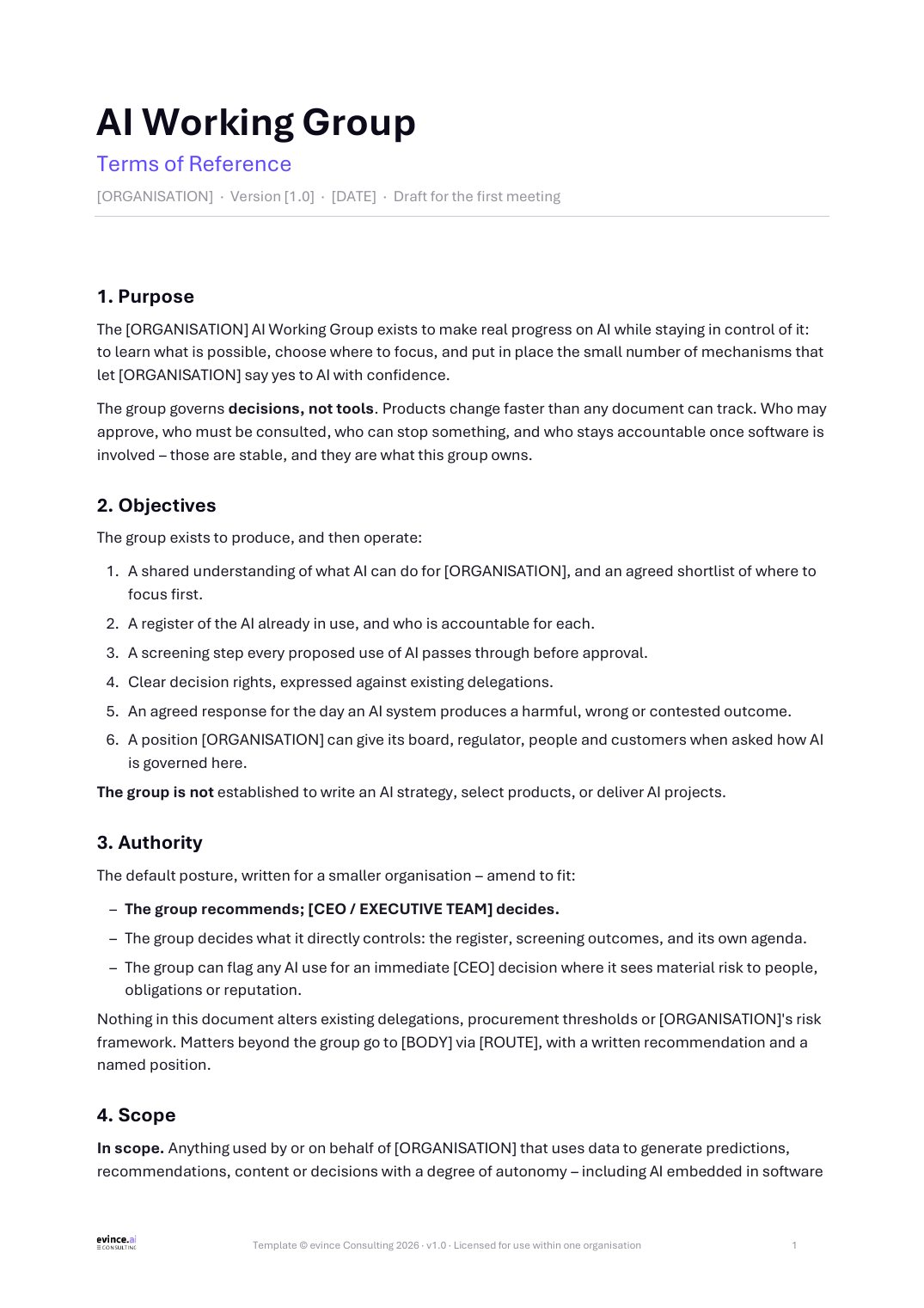 AI Working Group Terms of Reference, page 1