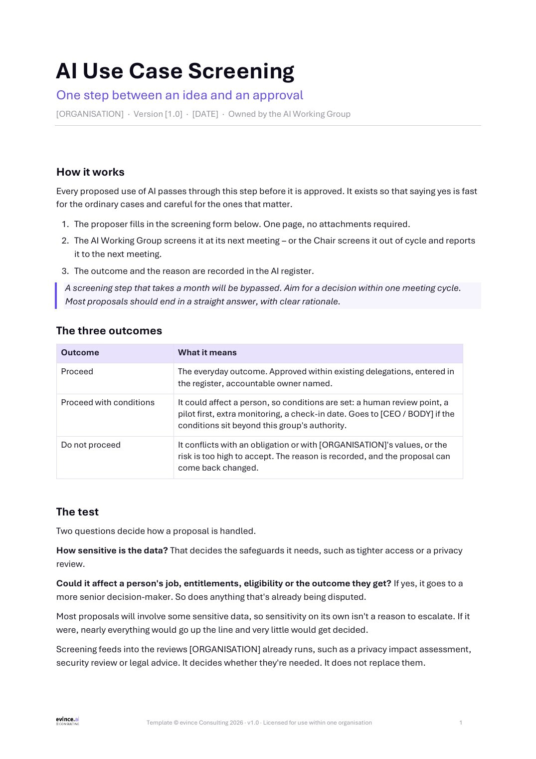 AI Use Case Screening, page 1